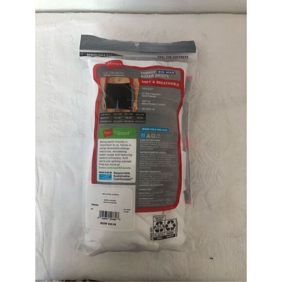 Brand New Hanes Tagless No Ride Up 2-Pack Big Boxer Brief Underwear White 4X - Picture 3 of 5